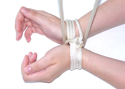 subnancy:  dare-master:  Modern Classic Tie Step 1  -  Start with standard length of rope (about 6-7 feet for wrists). Form a Lark’s Head. Step 2  -  Place the Lark’s Head over the wrists. Step 3  -  You now have a small measure of control