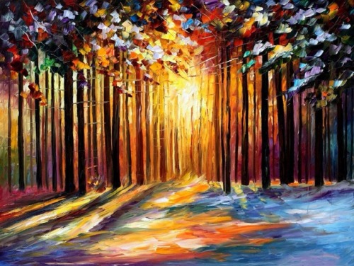 dumbcuntts:  paintvrlife:  Leonid Afremov is a passionate painter from Mexico who paints with palette knife with oil on canvas. He loves to express the beauty, harmony and spirit of this world in his paintings, which are rich in different moods, colors