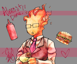 pyramidheaddezby:  Grillby Button almost done!!!