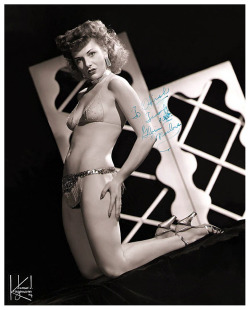 burleskateer:  Gloria Marlowe         aka. “Flame”.. Gorgeous vintage 50’s-era promo photo personalized: “To Hirsh, — Teasingly, Gloria (Flame) Marlowe”.. 