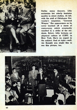 Lilly Christine visits the campuses of Oklahoma University and CCNY (NYC).. Appearances like these weren’t uncommon during the 1950’s. Showgirls were often treated like royalty by the Student Unions.. And the visits often generated great publicity