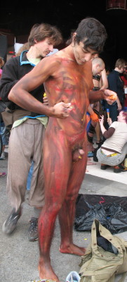 gaytwinkcollection:  body paint art  Very small dick, But nice