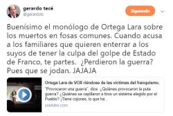 Ortega Lara de VOX riéndose de las víctimas del franquismo.