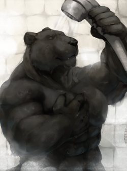 ralphthefeline:A hunky black panther is taking a shower after