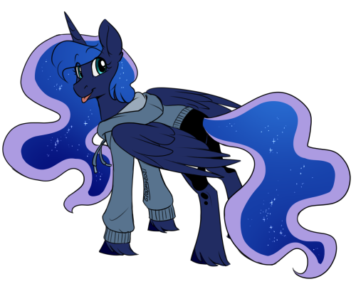 goombot: Princess Luna wearing a hoodie and being comfy