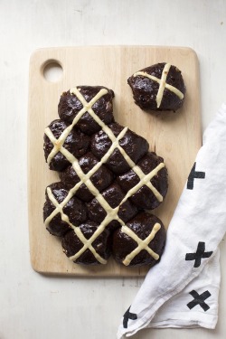 sweetoothgirl:    Chocolate Hot Cross Buns with Ginger + Cranberry