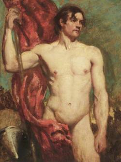 William Etty:  Academic Study of a Male Nude as a Standard Bearer