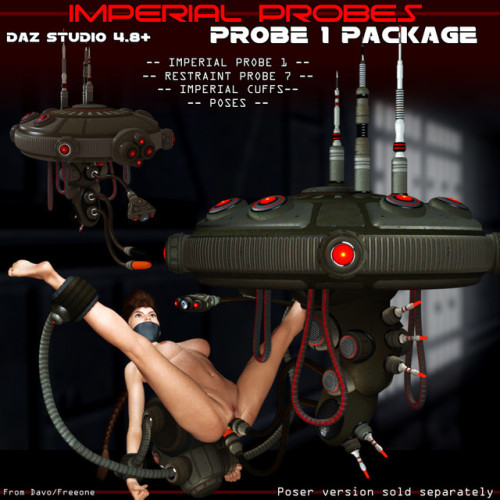 Available by Davo again but this time for all you Daz Studio users!! Your  scifi library isn’t complete without the Imperial Probes.  This probe package features a fantastic looking scifi probe/droid for fucking and  probing, a restraint probe/droid