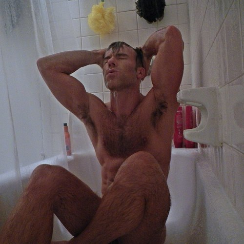 dwchase:  A bath shower #dwchase #selfie #hairy #hairychest #chesthair #hairylegs #armpits #armpithair #wet #bath #bathtub #shower #clean