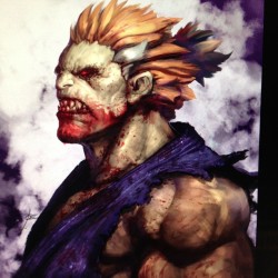 joverine:  Warmup turned into full Akuma bust painting. #derp