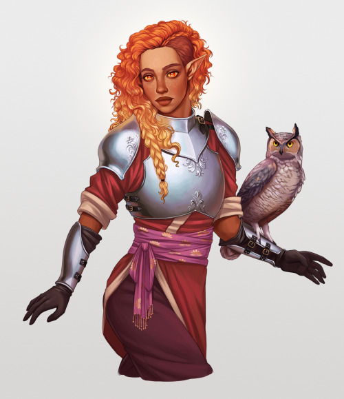 redtallin:A fire genasi mercenary and her familiar.