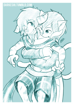 darkeshi:  Sketch Commission for Bleok cute couple~&lt;3 Commission info here~ 