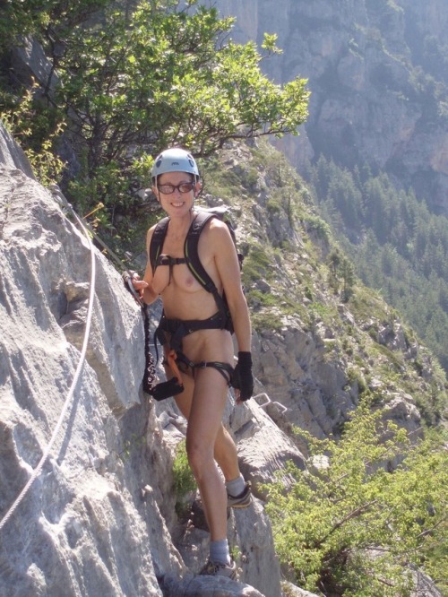 Climbing via ferrata in the French Alps, near Briancon.