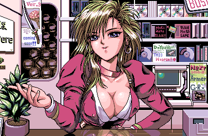 Jem wanna be oppai girl showing over the cleavage of her big tits in hopes of getting lucky.