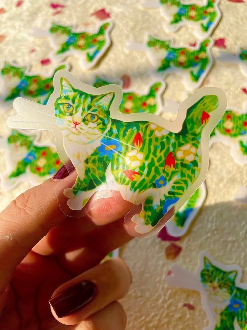 littlealienproducts:    Spring cat transparent sticker by  PangurbanMX