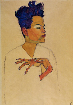 paintmedownsir:  Self Portrait with Hands on Chest Artist: Egon