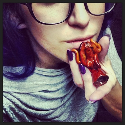 Check out this sexy pipe @juliavoth brought me from Mexico! Naked lady fingering her bootyhole while I smoke out of her pussy! #girlyouknowmesowell #thankyou