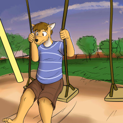 Mond sat on the swing, idly watching the afternoon slip away,