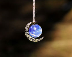 wickedclothes:  Cosmic Moon Necklace This crescent moon pendant