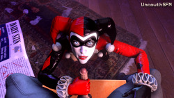 uncouthsfm:  Harley Quinn blows/deepthroats tied up Batman with