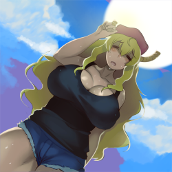 lewdanimenonsense: sweaty big breasted dragon girl :) Source