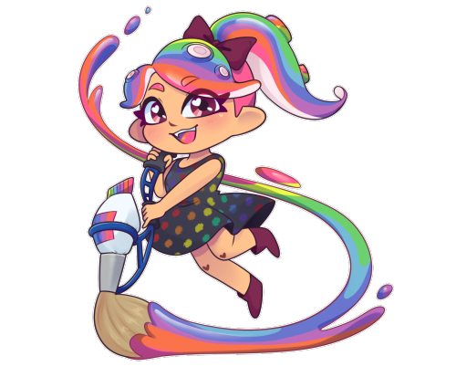 inkie-heart:splatoon themed commissionvery cute. very rainbow.