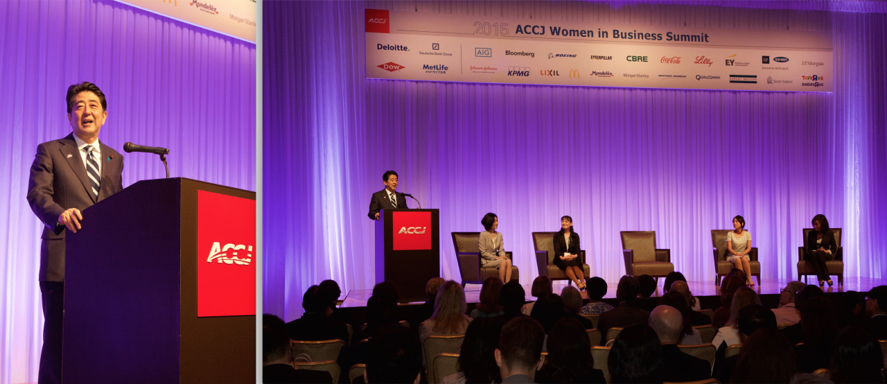 <p><b><a href="http://www.genkiartmedia.com/Blog.php">Genki Art Photography</a> captures Japan’s Prime Minister Abe addressing the 2015 American Chamber of Commerce in Japan (ACCJ) Women in Business Summit.</b></p><p>June 29, 2015 Prime Minister Shinzo Abe participated in the American Chamber of Commerce’s Women in Business Summit. The ACCJ commended the Prime Minister for “including womenomics in this revised growth strategy for Japan and for urging all private and public sector entities in Japan to have women in 30% of all management positions by 2020.” <br/><br/>U.S. Ambassador to Japan Caroline Kennedy also addressed the audience and participated in the summit.</p><p>Over 700 members and guests attended the full-day event at the ANA InterContinental Tokyo featuring several speakers, panel discussions and participative break-out sessions.</p>