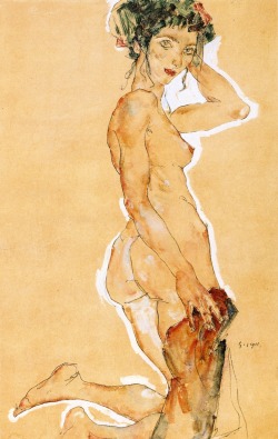 dappledwithshadow:Kneeling Nude, Egon Schiele 1911