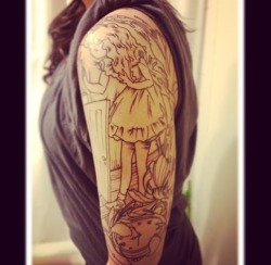 fuckyeahtattoos:  Alice. Color still to be done. Done by Rob