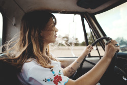 ardenwray:  Beauty Kelly driving her 1968 white pick-up barefoot