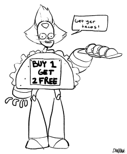 daxdraws:  peri gets a minimum wage paying job to pay for the