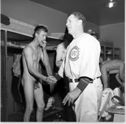 notdbd:  Chicago Cubs postgame clubhouse, 1945. Myron Davis of