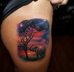 tattooideas123:  Pretty Sunset & Elephanthttp://tattooideas247.com/elephant-tree-sunset/