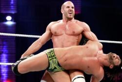 rwfan11:  Cesaro stretching out Justin Gabriel