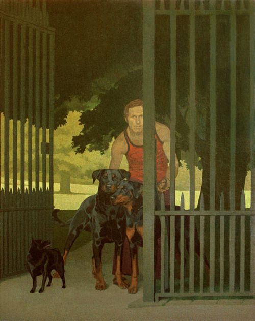 Michael Leonard.Â Alan at the Gate with Three Dogs.Â 1970.