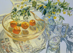 tndra:  Janet Fish Yellow Glass Bowl with Tangerines, 2007 Oil