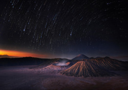 just–space:  Star trails over Mt. Bromo, Indonesia  js