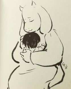 gracekraft:  A quick Toriel and Frisk #Undertale #sketches #brushpen