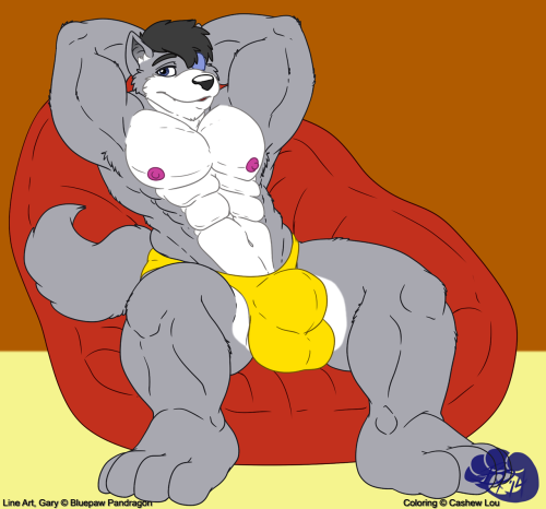 I saw this image of Bluepaw’s hung and hunky wolf Gary, and I thought I would add some color to it. He liked the end result, and gave me permission to post it here. You can view the original line art for this image by clicking THIS LINK. Line Art,