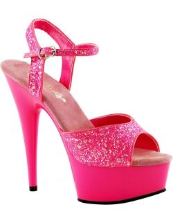 Neon glitter sandal with adjustable buckle closure ankle strap.