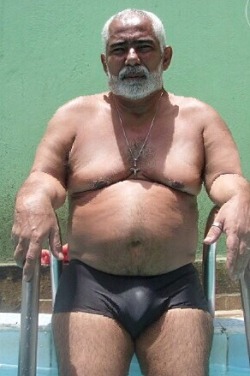indianbears:  INDIAN DADDY BEAR SWIM TRUNK BULGE  Probably the