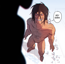 juniperarts:  Mt. Lady is 67.7ft tall and Eren’s titan is 49ft.