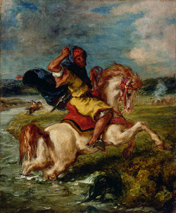 artist-delacroix: Moroccan Horseman Crossing a Ford, Eugene Delacroix