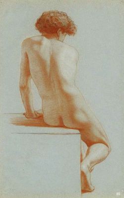 Seated Male Nude seen from behind. 19th.century. the French School.