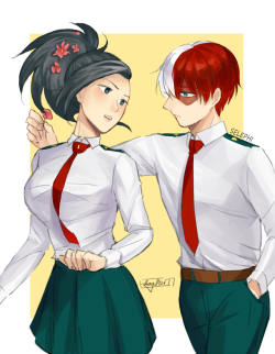 selephi:  Todoroki got caught putting flowers in Momo’s hairCollab