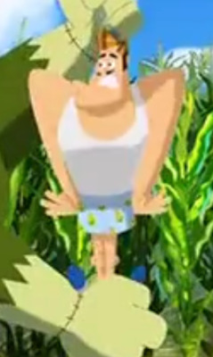 Here is Paul Perfect in his undies in the 14 episode Off Track.