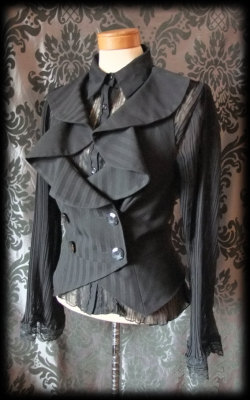 gothic-revival:   Gothic Black Stripe Frill Double Breasted CRUEL