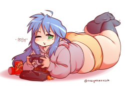 cozynakovich:  Konata lazying with some gaming fuel~ Thanks to