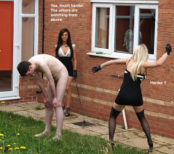 captioned-femdom-situations:  much harder   Instructing her friend