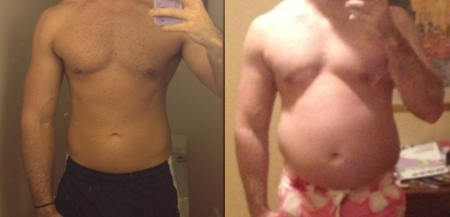 bigdudesarehot:  190 on the left, 245 on the right. The pic on the left is the end of last summer. 